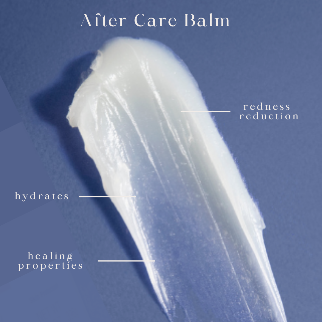 After Care Balm that reduces redness, hydrates, and has healing properties.